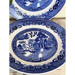 Vintage Blue Willow Plate Set (2) 9.5” Country Farmhouse Decor
